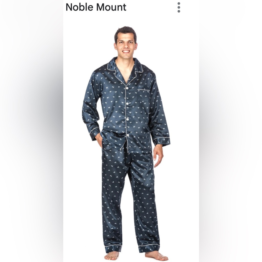 Noble Mount men’s premium satin pajama sleepwear set-Boat Navy